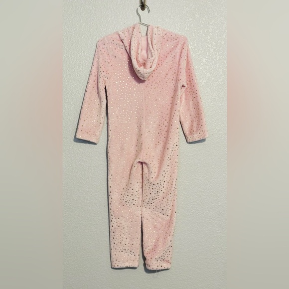 Iscream Gold Star Pink Hooded Fuzzy Onsie Pajama - Girl Size Small (6-8) - Picture 3 of 4